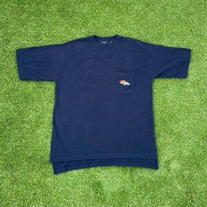 Vintage 90s Denver Broncos Pocket T-Shirt Men’s Size Large Navy Blue